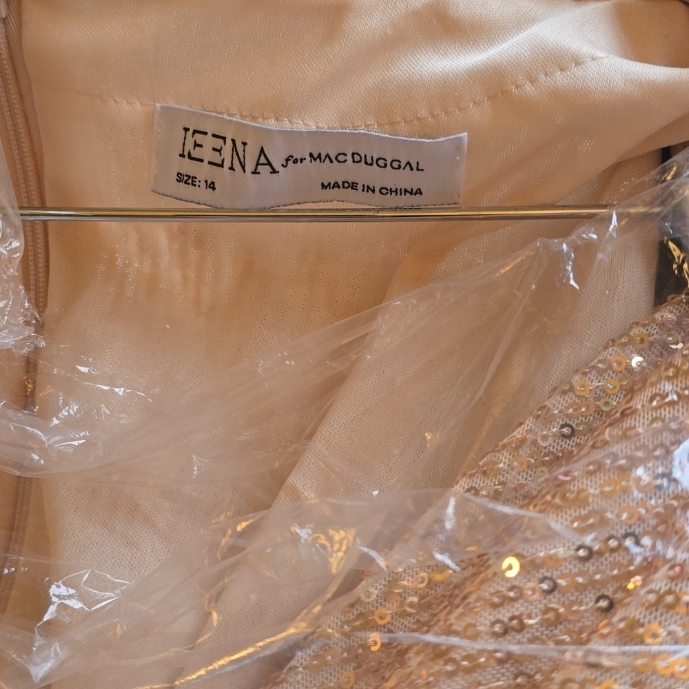 NWT! Ieena for Mac Duggal, Sequined High Low Front Twist Midi Dress, Rose Gold - Picture 10 of 10